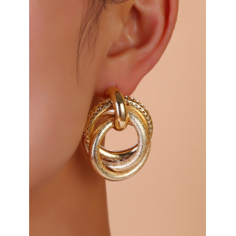 Boucles d'oreilles Clous doré pour oreilles percées 3 couches-bijoux mode pas cher-original, glamour