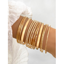 ensemble de 14 bracelets fantaisie en métal doré-bijoux femme pas cher