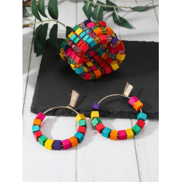 Ensemble bracelet et boucles d'oreilles ethniques colorés-bijoux fantaisie pas cher-
