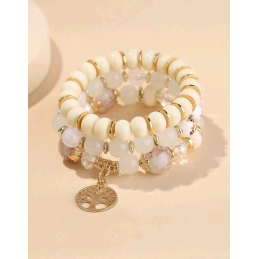 Set de 3 bracelets perlés blanc, breloque arbre de vie-bijoux fantaisie pas cher Plérin