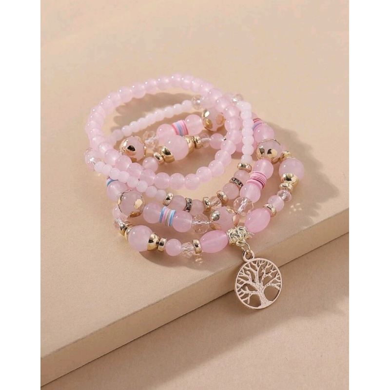 Bracelet jonc avec perles rose femme