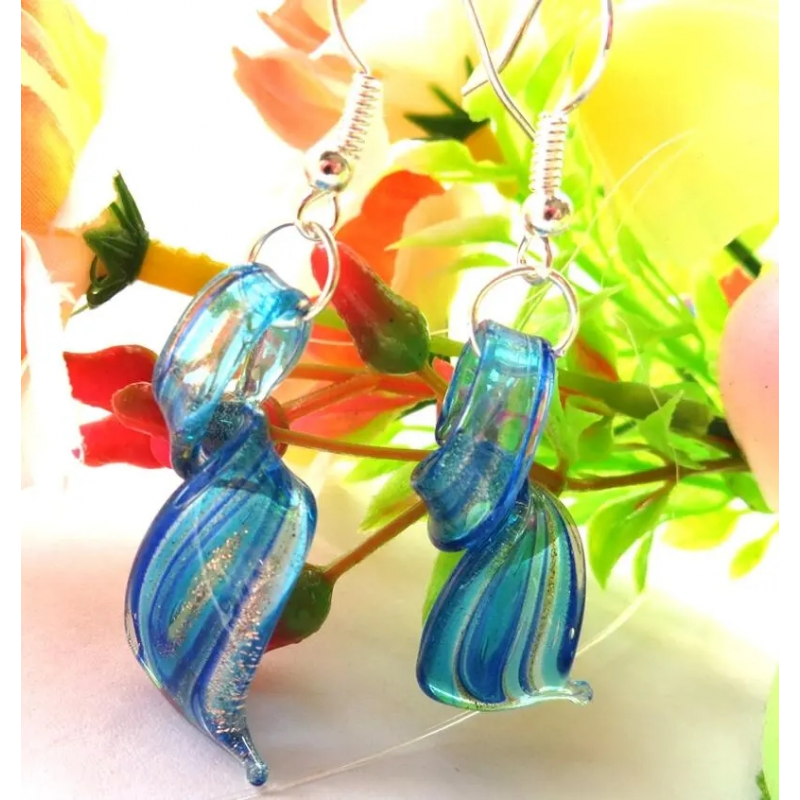 boucles d'oreilles en verre de murano bleu-boucles d'oreilles torsadées minimalistes-bijoux fait main