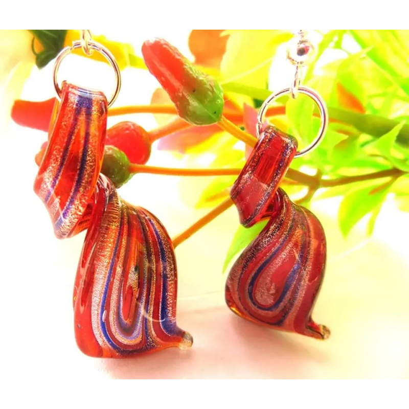 boucles d'oreilles en verre de murano rouge-boucles d'oreilles torsadées minimalistes-bijoux fait main