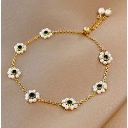 Collier femme en argent 925 doré et petites fleurs de perles, bijoux fantaisie pas cher-bracelet fantaisie femme perlé