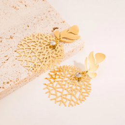 Boucles d'oreilles fantaisie femme en acier inoxydable plaqué à l'or fin 18k-cadeau à offrir-bijoux fantaisie Plérin (22)