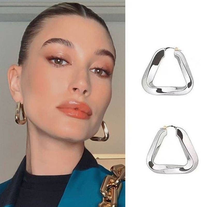 boucles d'oreilles créoles minimalistes triangle de 3,5 cm-bijoux fantaisie argent pas cher